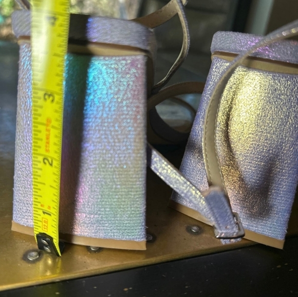 BP Shimmer Chunky Heels Size 9 Lilac Parker Ankle Strap Triangular Heels - Picture 6 of 10